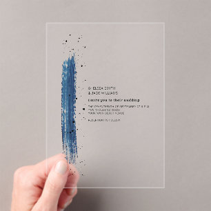 Invitations En Acrylique Mariage de pointe de pinceau bleu