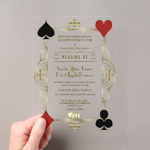 Invitations En Acrylique Mariage de poker au casino Glamorous Gold Las Vega