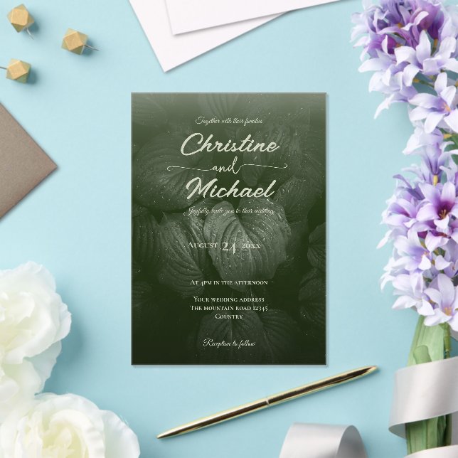 Invitations En Acrylique Mariage de printemps à la feuille verte (Insitu (Mariage))