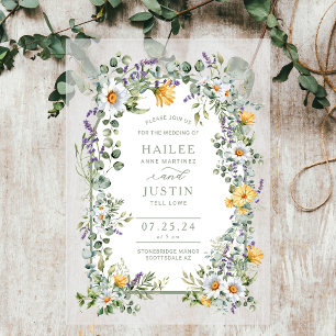 Invitations En Acrylique Mariage de printemps Fleur sauvage coloré Floral t