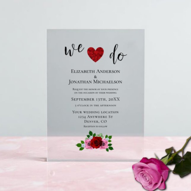 Invitations En Acrylique Mariage de roses rouges et roses (Créateur téléchargé)