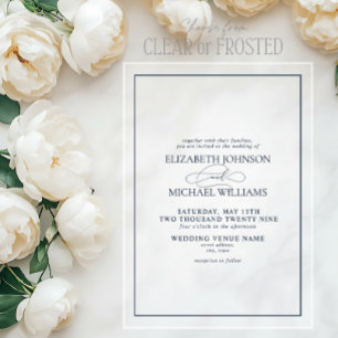 Invitations En Acrylique Mariage de script classique bleu de la marine offi