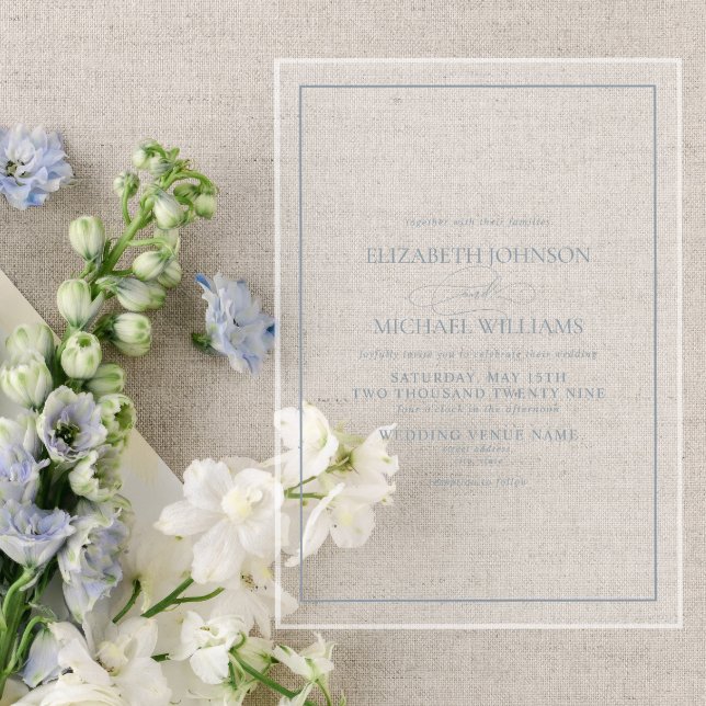 Invitations En Acrylique Mariage de script classique bleu foncé (Créateur téléchargé)