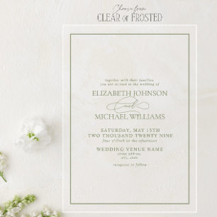 Invitations En Acrylique Mariage de script classique de Sage Vert