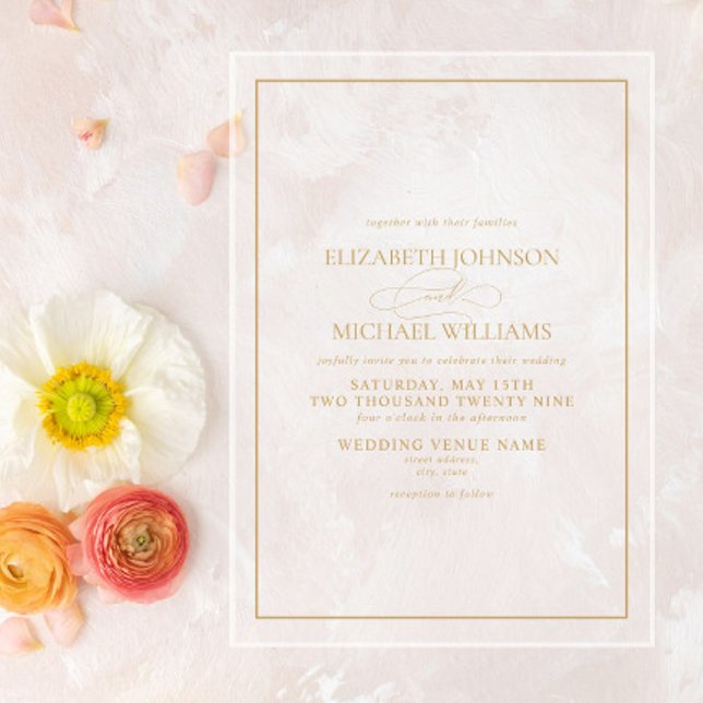 Invitations En Acrylique Mariage de script classique en or (Créateur téléchargé)