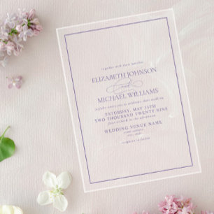Invitations En Acrylique Mariage de script classique Lavender Lilac