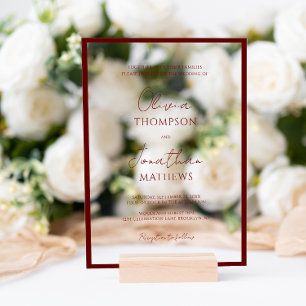 Invitations En Acrylique Mariage de script de bordure rouge Crimson simple