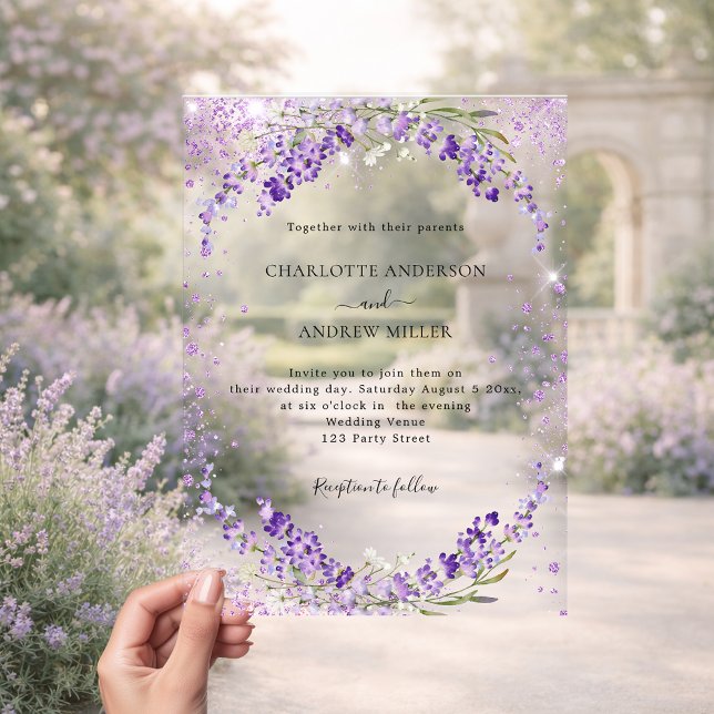 Invitations En Acrylique Mariage de soirée Lavender eucalyptus (Créateur téléchargé)