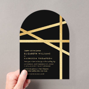 Invitations En Acrylique Mariage de style géométrique à effet de feuille d'