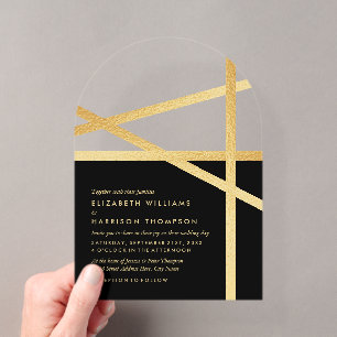 Invitations En Acrylique Mariage de style géométrique à effet de feuille d'