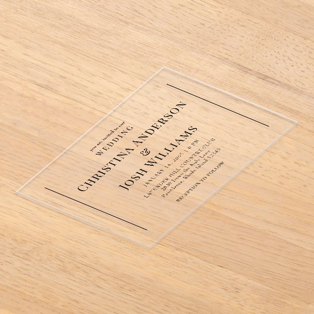 Invitations En Acrylique Mariage de texte noir simple (Poser)