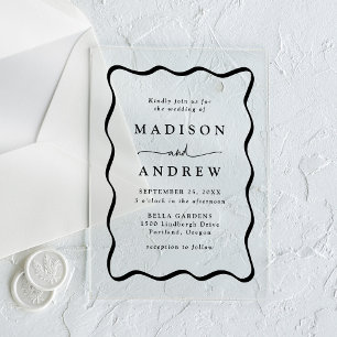 Invitations En Acrylique Mariage de trame Black Wavy moderne