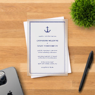 Invitations En Acrylique Mariage de typographie Ancre bleu marine