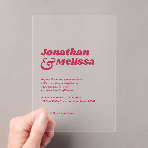 Invitations En Acrylique Mariage de typographie rose chaud Bold Chic Retro
