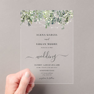 Invitations En Acrylique Mariage de verdure avec guirlandes lumineuses