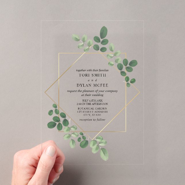 Invitations En Acrylique Mariage de verdure botanique géométrique (In situ (ordinateur de poche))