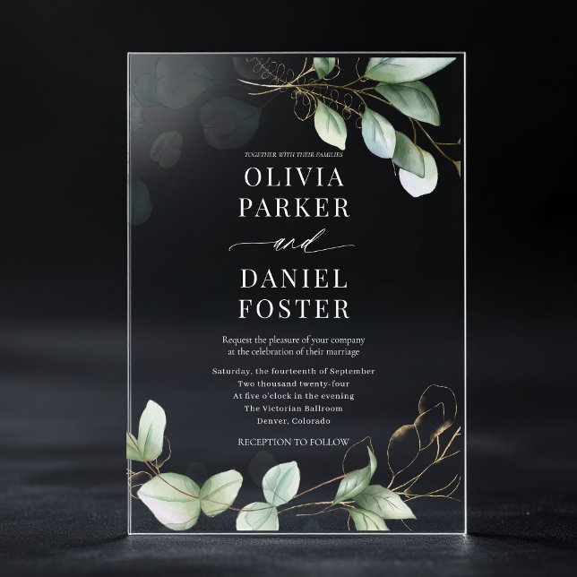 Invitations En Acrylique Mariage de verdure de eucalyptus botanique (Créateur téléchargé)