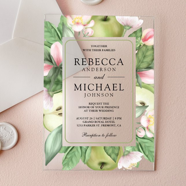 Invitations En Acrylique Mariage de verger de pommier floral botanique vert (Créateur téléchargé)