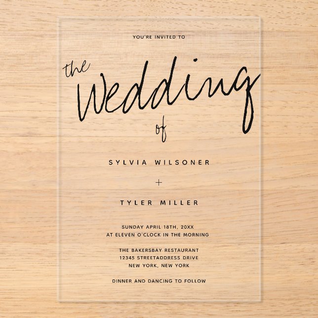 Invitations En Acrylique Mariage décontracté de typographie moderne (Recto)