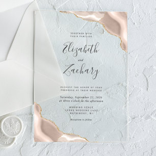 Invitations En Acrylique Mariage des angles d'agate d'or ivoire moderne