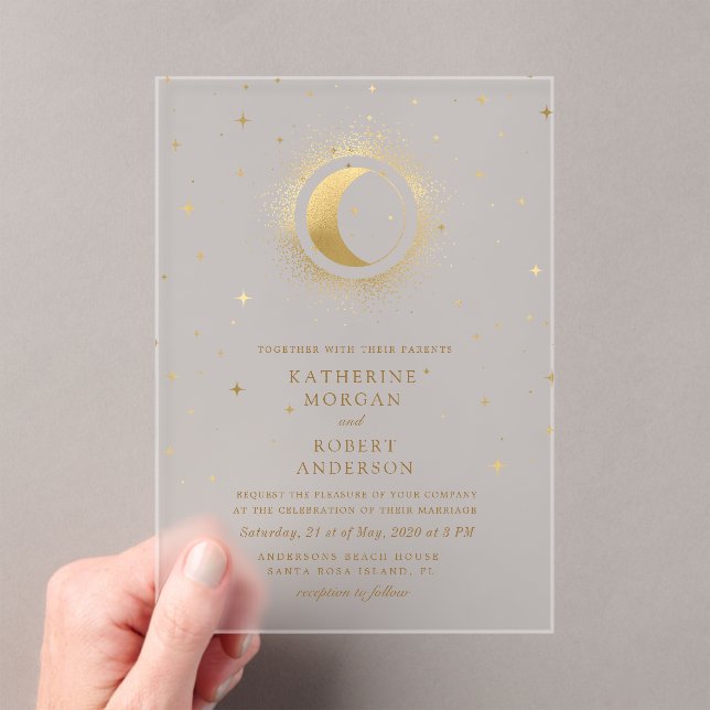 Invitations En Acrylique Mariage des étoiles de minuit céleste (In situ (ordinateur de poche))