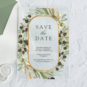 Invitations En Acrylique Mariage des Feuilles d'Olivier Sauvez la date