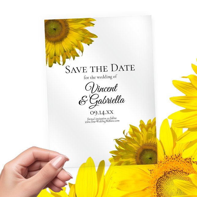 Invitations En Acrylique Mariage des tournesols jaunes Enregistrer la date (Créateur téléchargé)