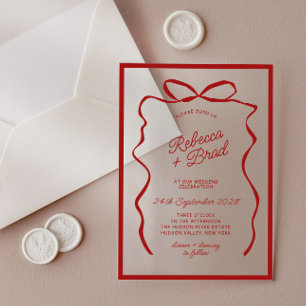 Invitations En Acrylique Mariage d'esquisse de ruban à ruban à main rouge