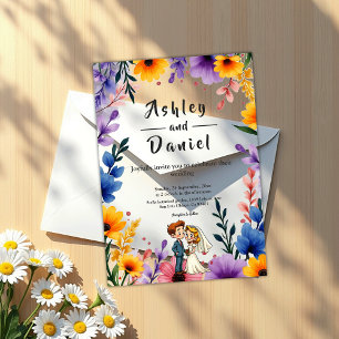 Invitations En Acrylique Mariage d'été de couple de jardin floral à l'aquar