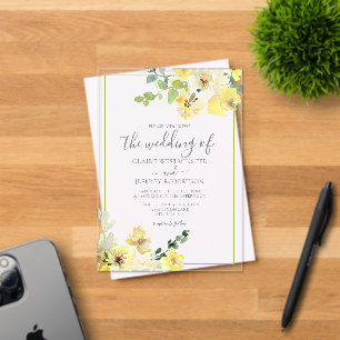 Invitations En Acrylique Mariage d'été Delicic Jaune Floral Sage Vert
