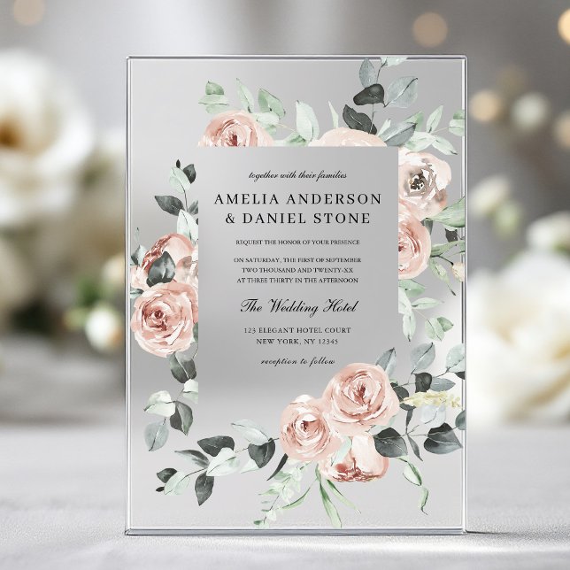 Invitations En Acrylique Mariage d'Eucalyptus rose poussiéreux (Créateur téléchargé)