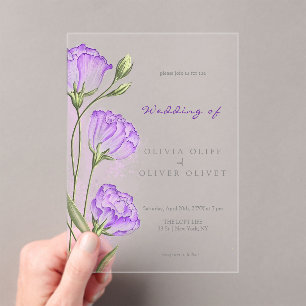 Invitations En Acrylique Mariage d'Eustomas pourpre
