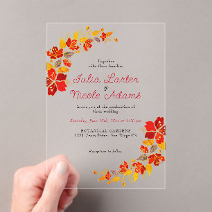 Invitations En Acrylique Mariage d'hibiscus tropicaux d'Orange brulé