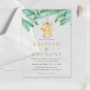 Invitations En Acrylique Mariage d'hiver de Noël aux branches de pin à l'aq
