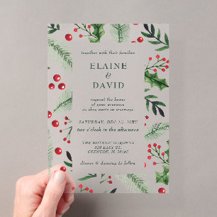 Invitations En Acrylique Mariage d'hiver de Noël Baies de Houx