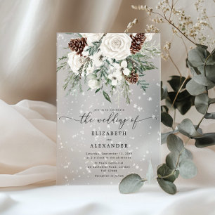 Invitations En Acrylique Mariage d'hiver élégant et enneigé à feuilles pers