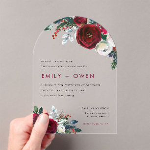 Invitations En Acrylique Mariage d'hiver floral de vacances