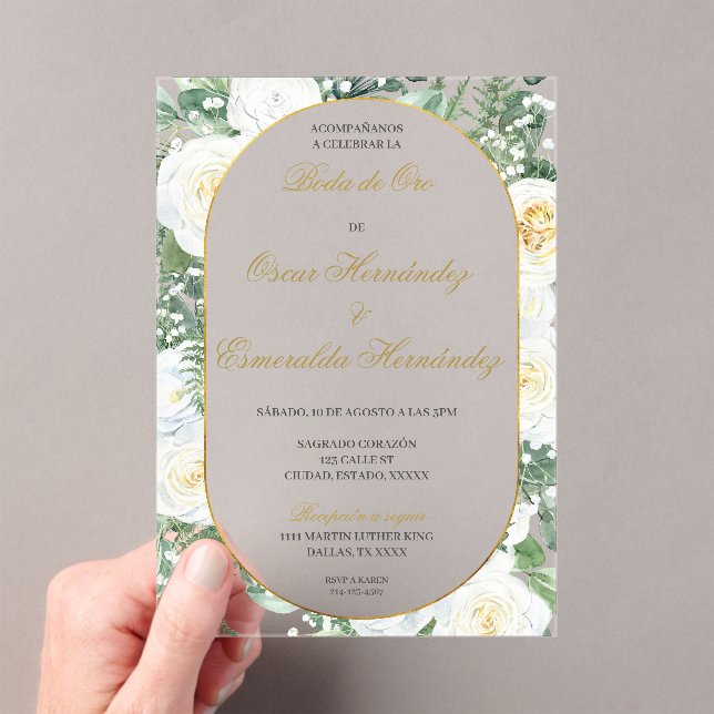 Invitations En Acrylique Mariage d'or élégant modifiable (In situ (ordinateur de poche))