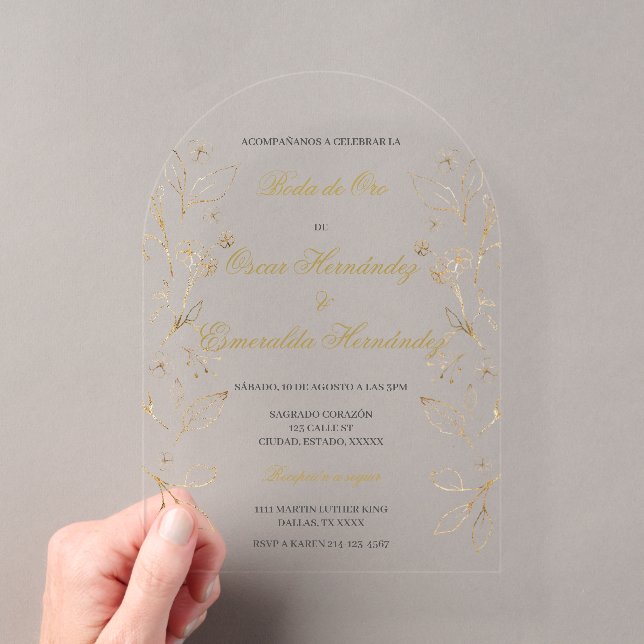 Invitations En Acrylique Mariage d'or modifiable (In situ (ordinateur de poche))