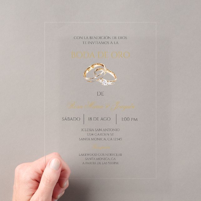 Invitations En Acrylique Mariage d'or modifiable (In situ (ordinateur de poche))