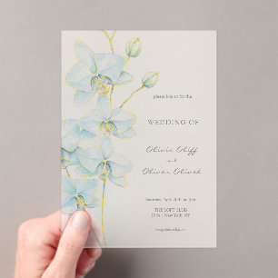 Invitations En Acrylique Mariage d'orchidée bleu doux
