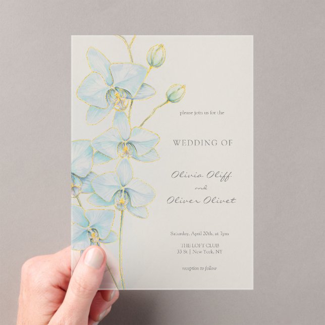 Invitations En Acrylique Mariage d'orchidée bleu doux (In situ (ordinateur de poche))