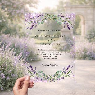 Invitations En Acrylique Mariage du soir de la Lavande eucalyptus