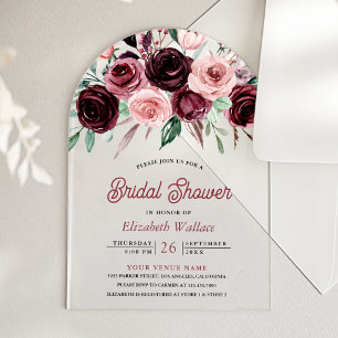 Invitations En Acrylique Mariage Dusty Pink Burgundy Floral Shower