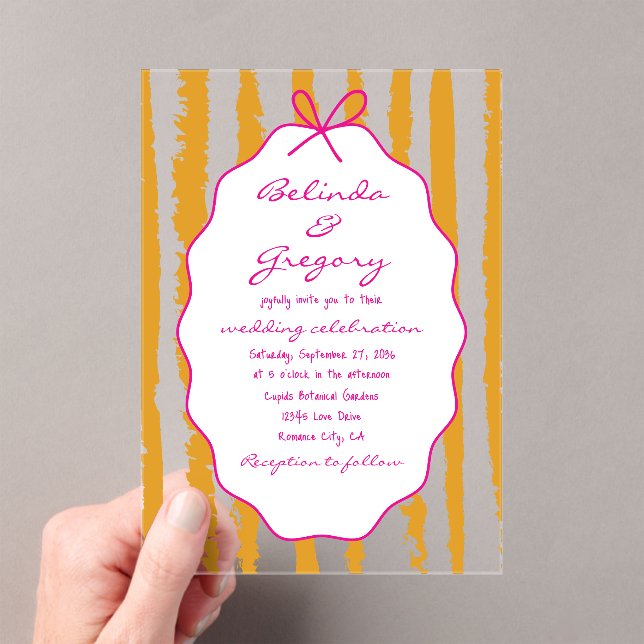 Invitations En Acrylique Mariage écriture manuscrite rayures capricieuses  (In situ (ordinateur de poche))
