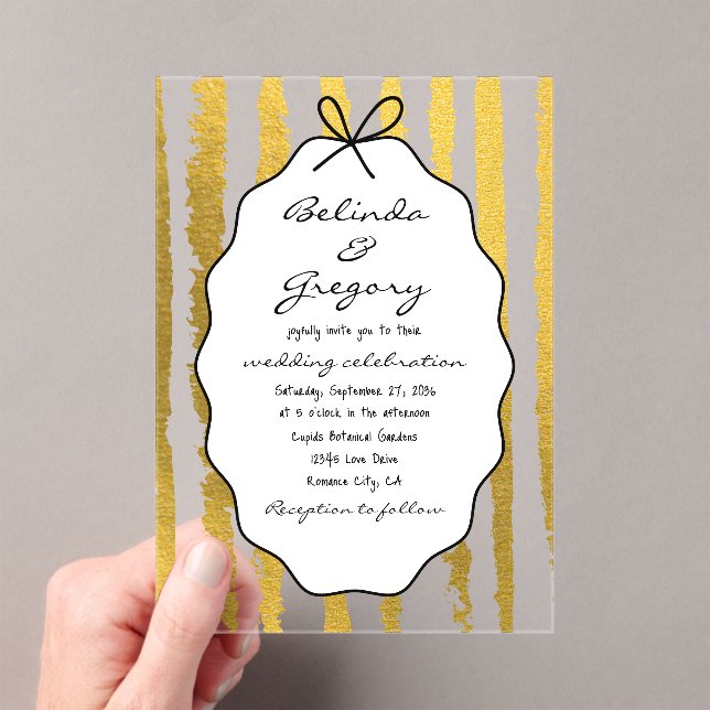 Invitations En Acrylique Mariage écriture manuscrite rayures capricieuses  (In situ (ordinateur de poche))