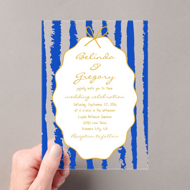 Invitations En Acrylique Mariage écriture manuscrite rayures capricieuses  (In situ (ordinateur de poche))