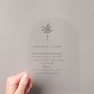 Invitations En Acrylique Mariage Élégant à l'Arbre Palmier Minimaliste en D