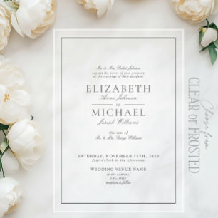 Invitations En Acrylique Mariage élégant à l'écriture classique verte eucal