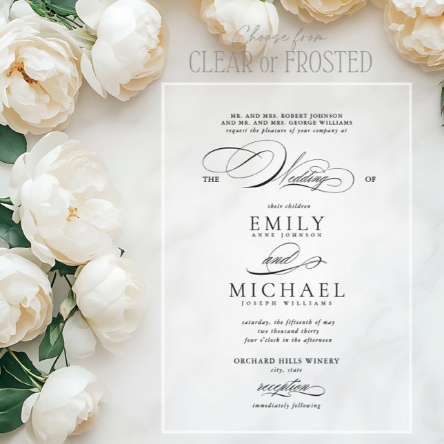 Invitations En Acrylique Mariage élégant à l'écriture moderne classique (Créateur téléchargé)